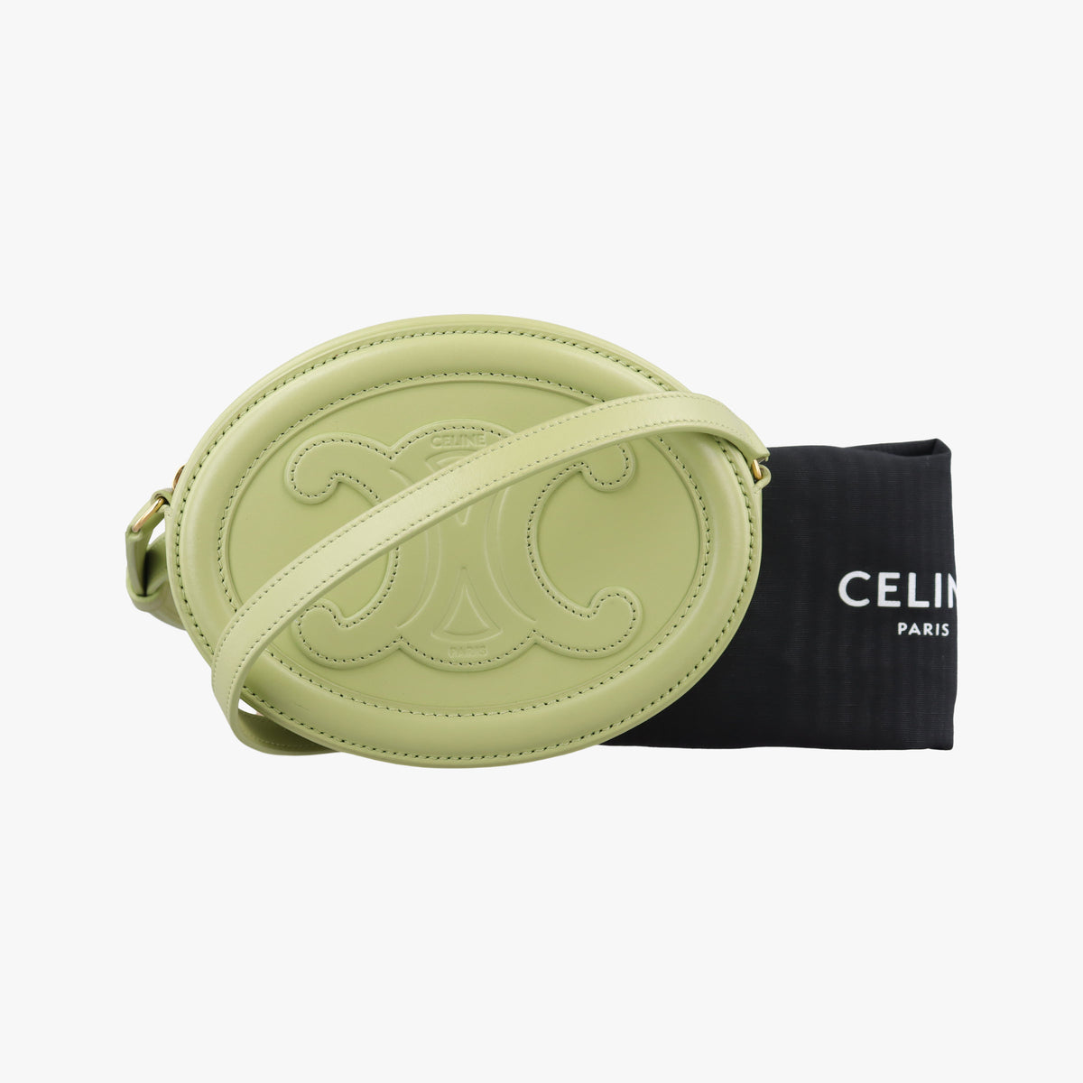Pre-owned Celine Oval Purse Cuir Triomphe Green Leather  shoulderbag | stylenewstar