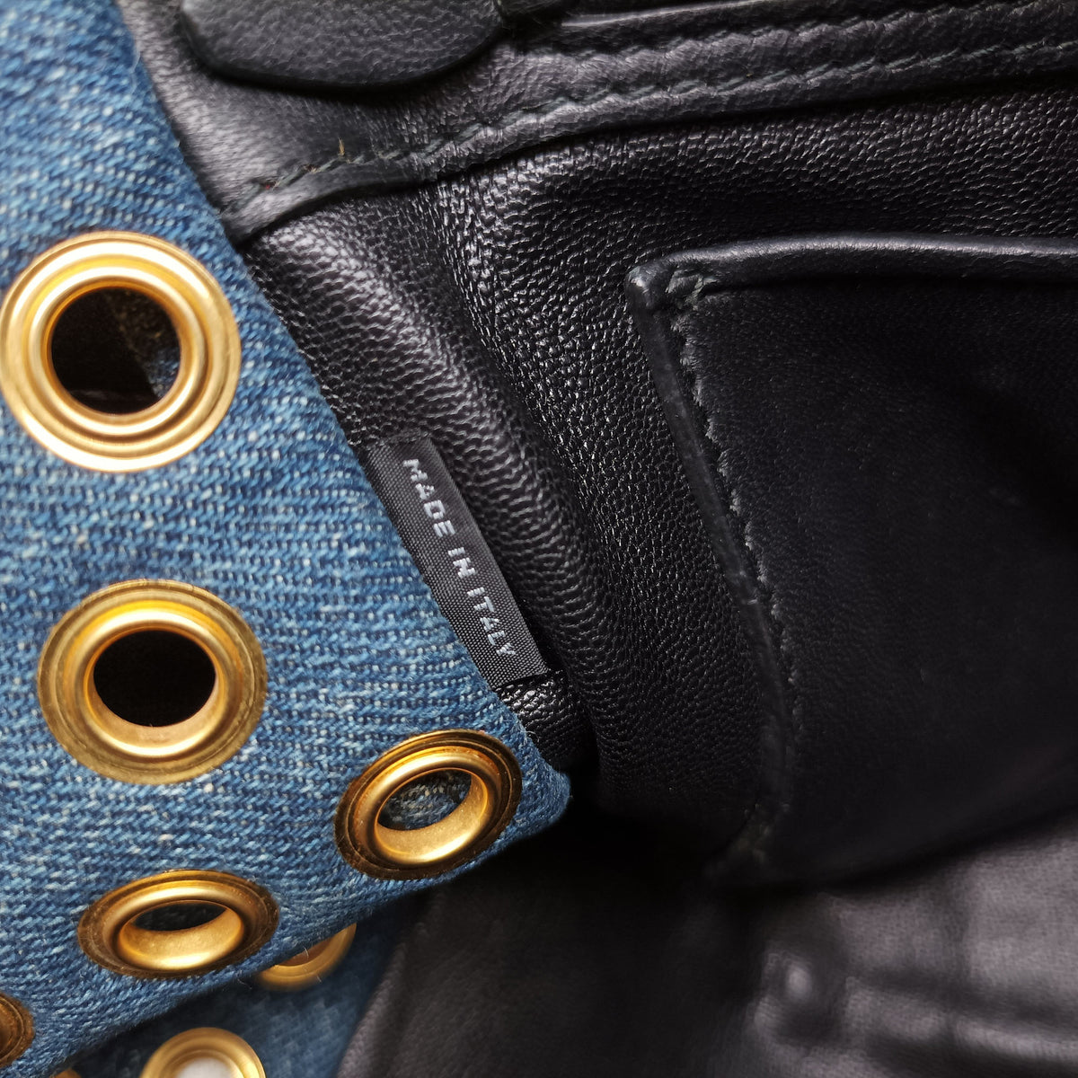 Pre-owned Miu Miu Biker Blue Leather x Denim  handbag | stylenewstar