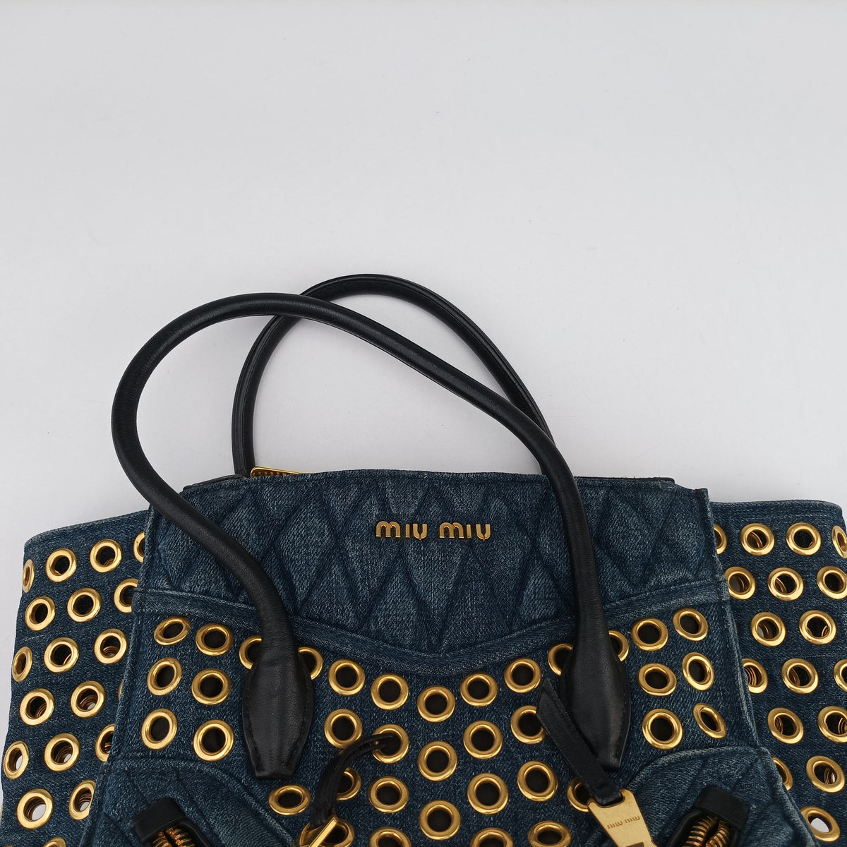 Pre-owned Miu Miu Biker Blue Leather x Denim  handbag | stylenewstar