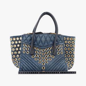 Pre-owned Miu Miu Biker Blue Leather x Denim  handbag | stylenewstar