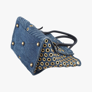 Pre-owned Miu Miu Biker Blue Leather x Denim  handbag | stylenewstar