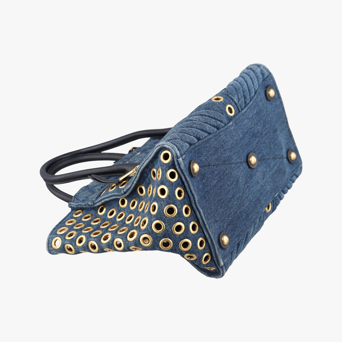 Pre-owned Miu Miu Biker Blue Leather x Denim  handbag | stylenewstar