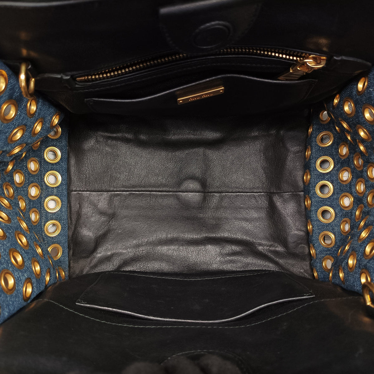 Pre-owned Miu Miu Biker Blue Leather x Denim  handbag | stylenewstar