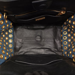 Pre-owned Miu Miu Biker Blue Leather x Denim  handbag | stylenewstar