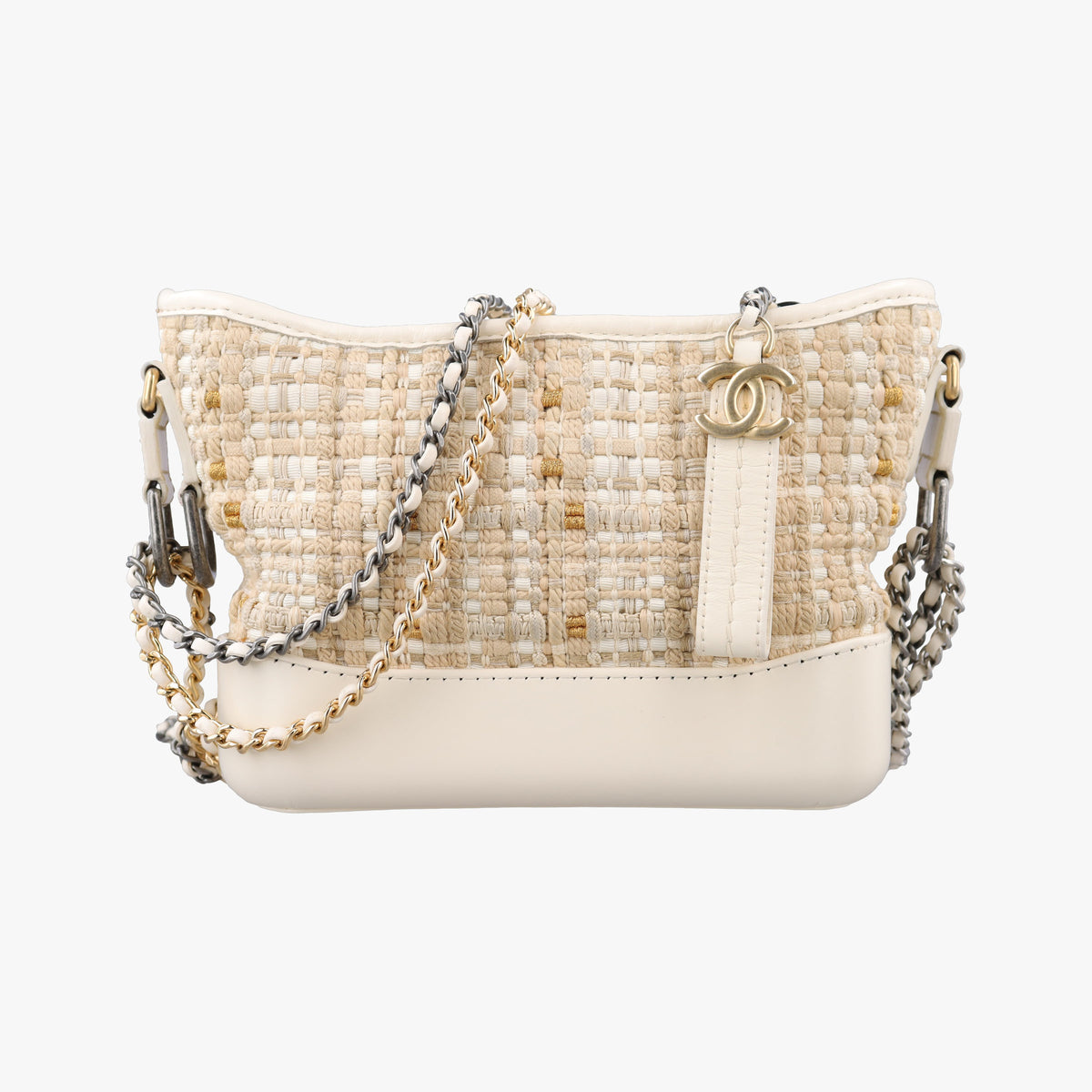 Pre-owned Chanel GABRIELLE White Fabric× Leather A91810 shoulderbag | stylenewstar