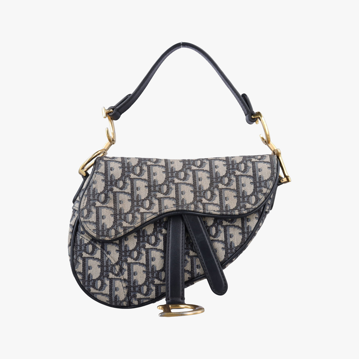 Pre-owned Christian Dior Saddle Navy Jacquard × Leather  handbag | stylenewstar