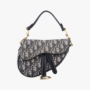 Pre-owned Christian Dior Saddle Navy Jacquard × Leather  handbag | stylenewstar