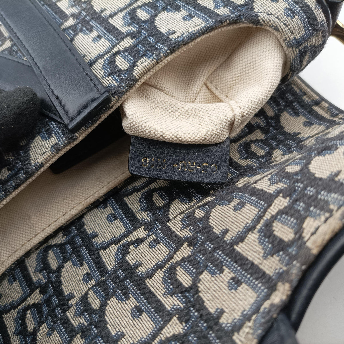 Pre-owned Christian Dior Saddle Navy Jacquard × Leather  handbag | stylenewstar