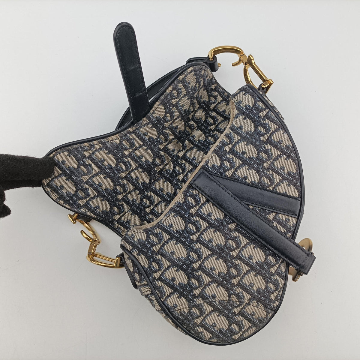 Pre-owned Christian Dior Saddle Navy Jacquard × Leather  handbag | stylenewstar