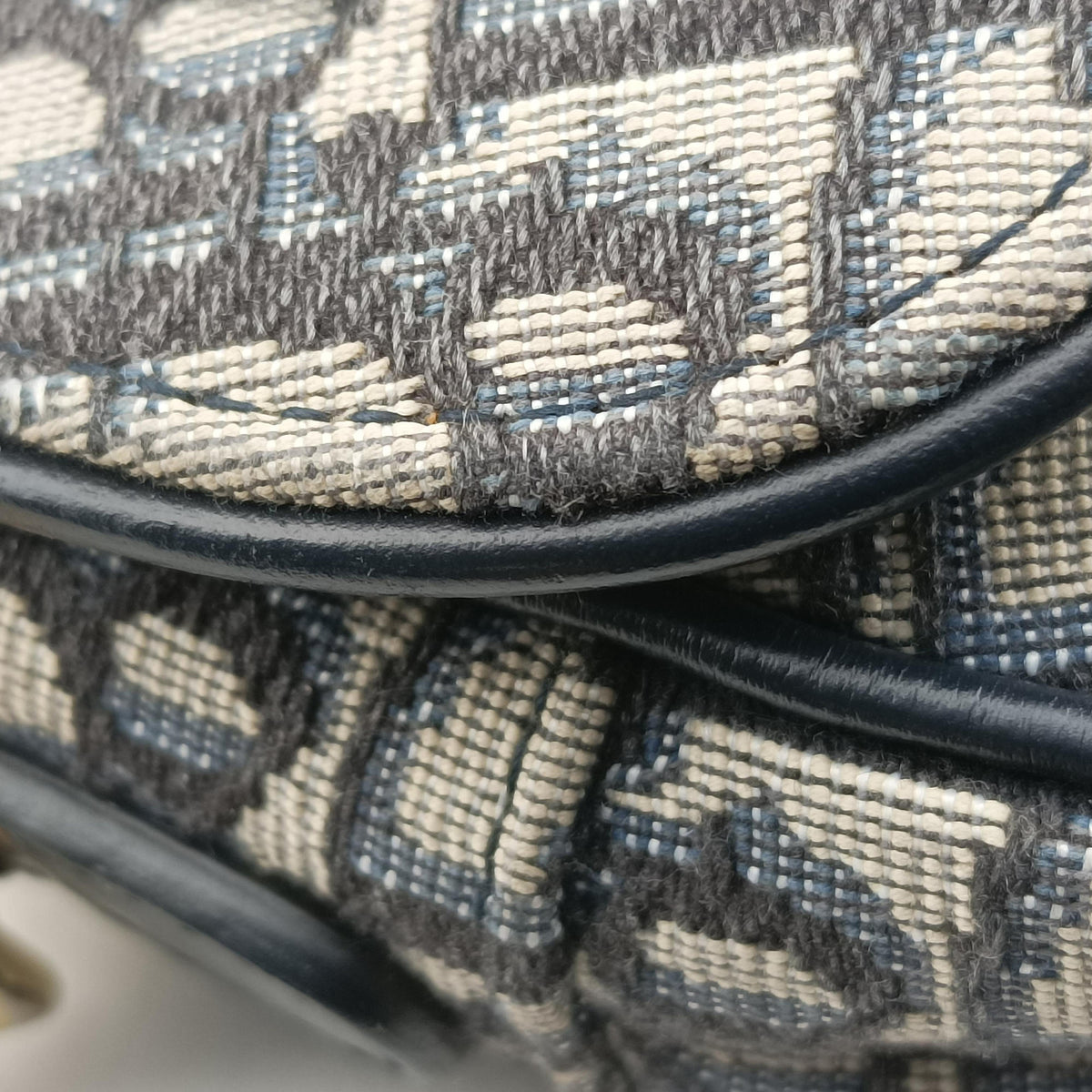 Pre-owned Christian Dior Saddle Navy Jacquard × Leather  handbag | stylenewstar