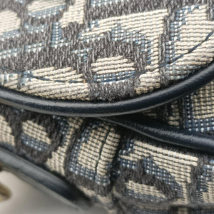 Pre-owned Christian Dior Saddle Navy Jacquard × Leather  handbag | stylenewstar