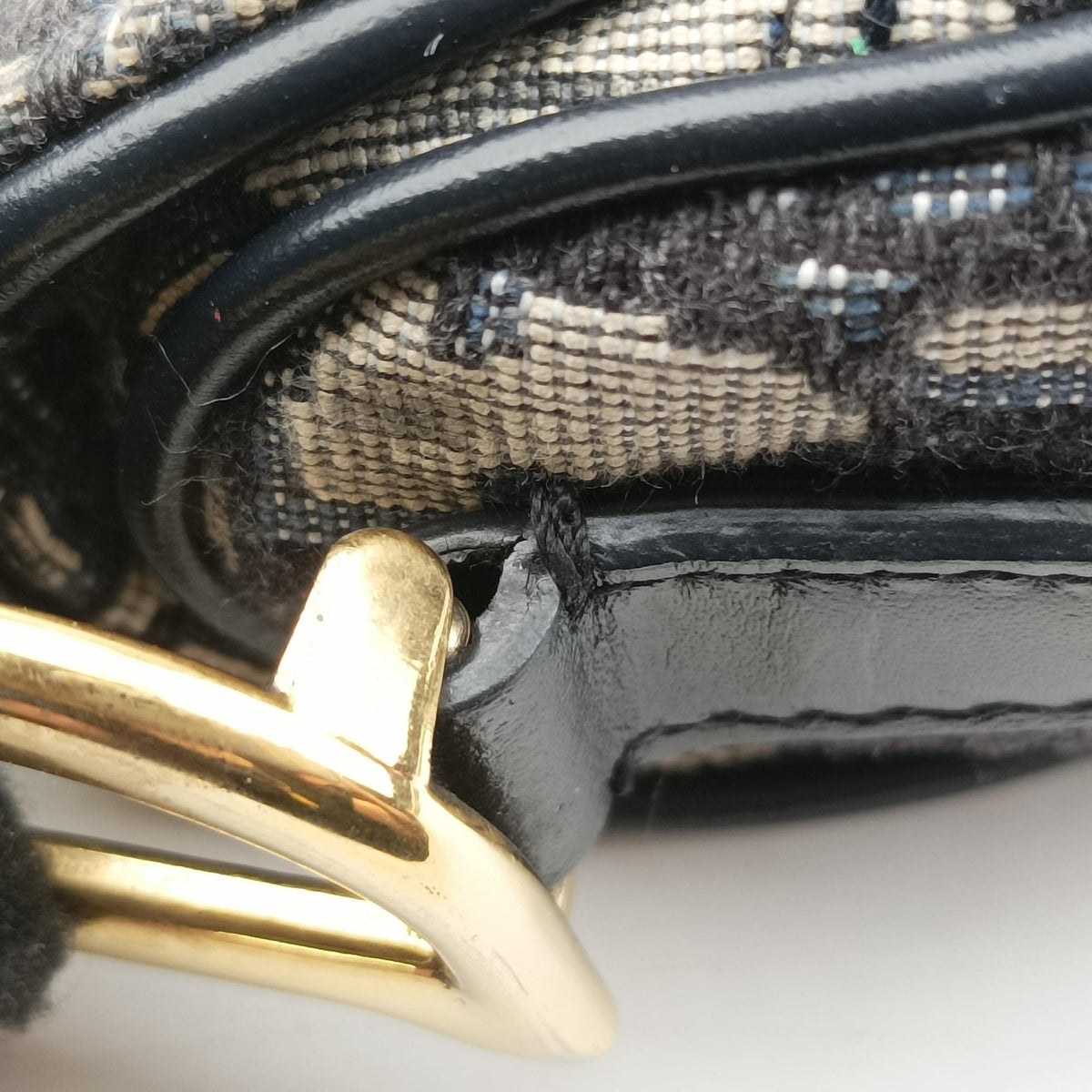 Pre-owned Christian Dior Saddle Navy Jacquard × Leather  handbag | stylenewstar