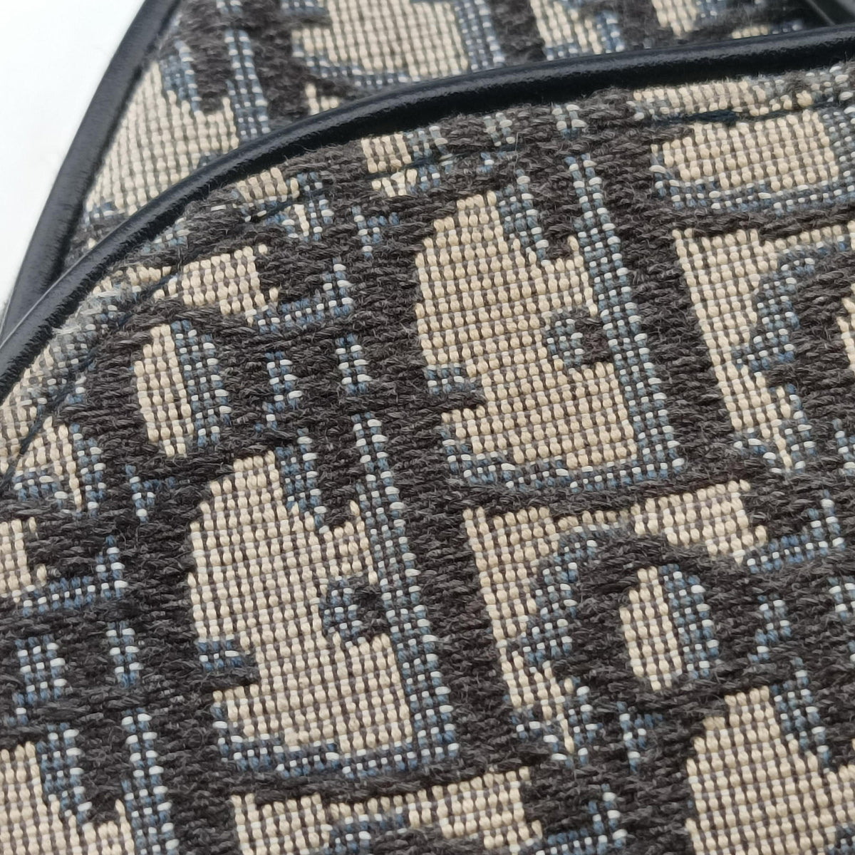Pre-owned Christian Dior Saddle Navy Jacquard × Leather  handbag | stylenewstar