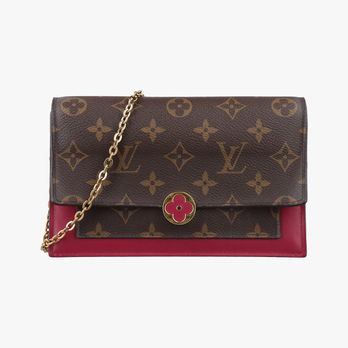 Pre-owned Louis Vuitton Portefeuille FLORE Chain brown×FUCHSIA Monogram Canvas×calf leather M69578 shoulderbag | stylenewstar