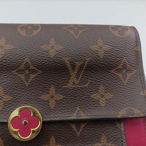 Pre-owned Louis Vuitton Portefeuille FLORE Chain brown×FUCHSIA Monogram Canvas×calf leather M69578 shoulderbag | stylenewstar