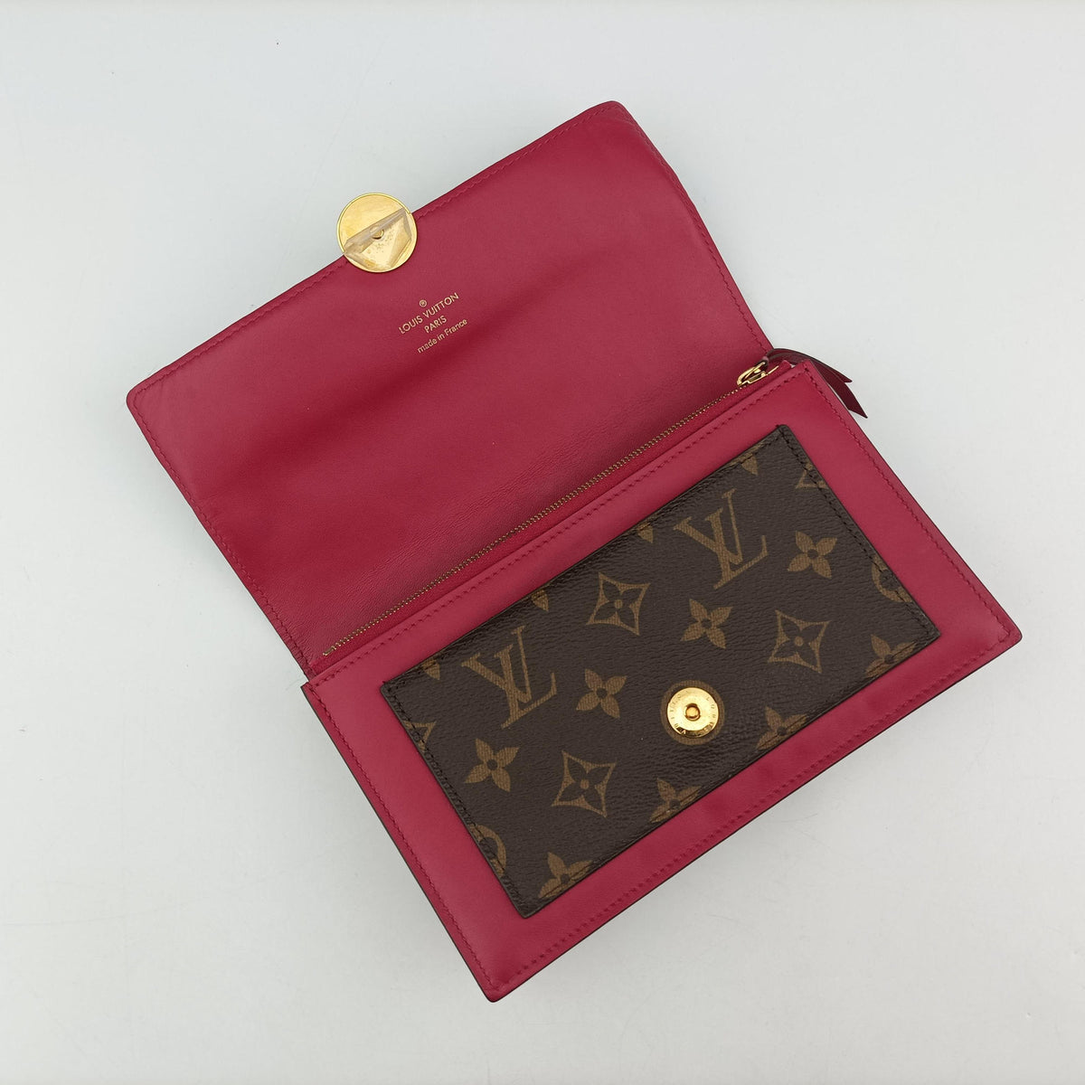 Pre-owned Louis Vuitton Portefeuille FLORE Chain brown×FUCHSIA Monogram Canvas×calf leather M69578 shoulderbag | stylenewstar