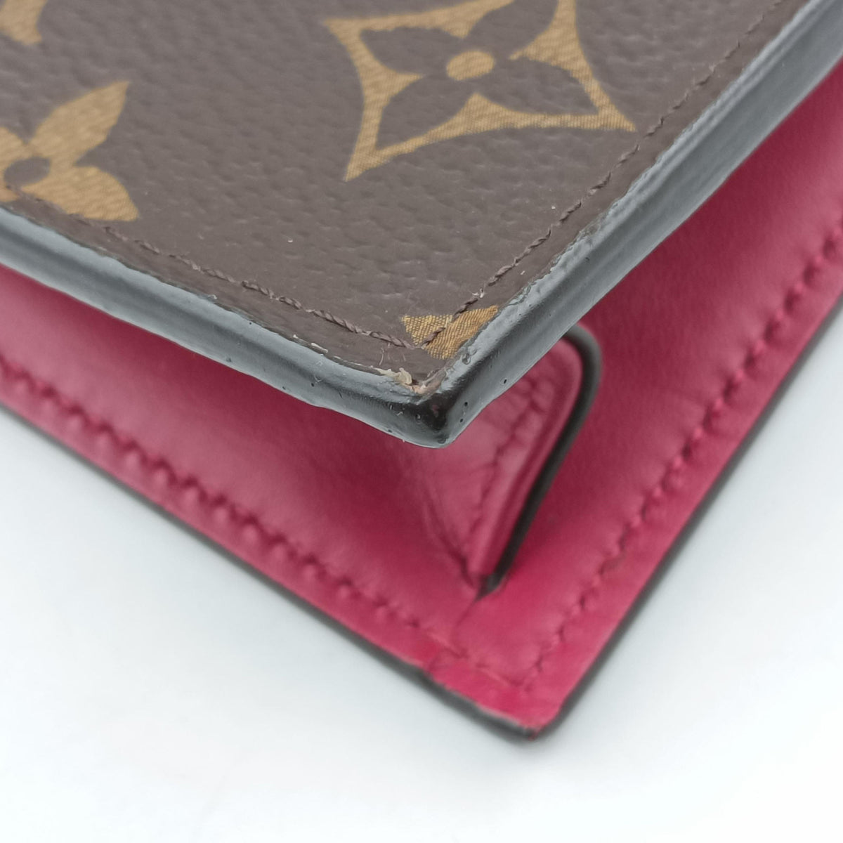 Pre-owned Louis Vuitton Portefeuille FLORE Chain brown×FUCHSIA Monogram Canvas×calf leather M69578 shoulderbag | stylenewstar