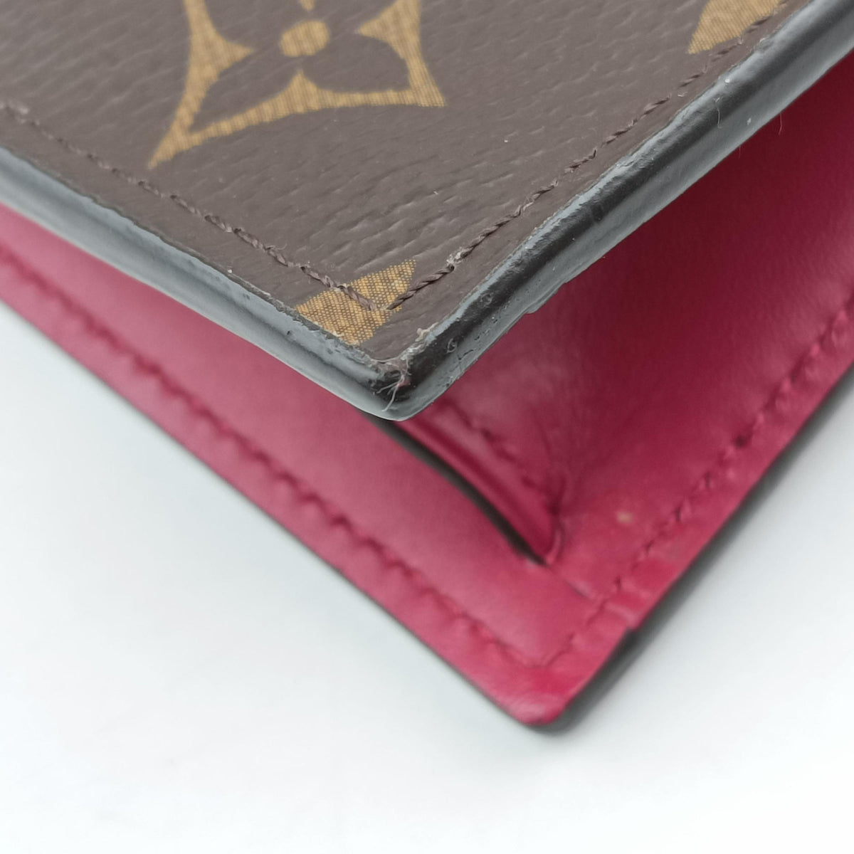 Pre-owned Louis Vuitton Portefeuille FLORE Chain brown×FUCHSIA Monogram Canvas×calf leather M69578 shoulderbag | stylenewstar