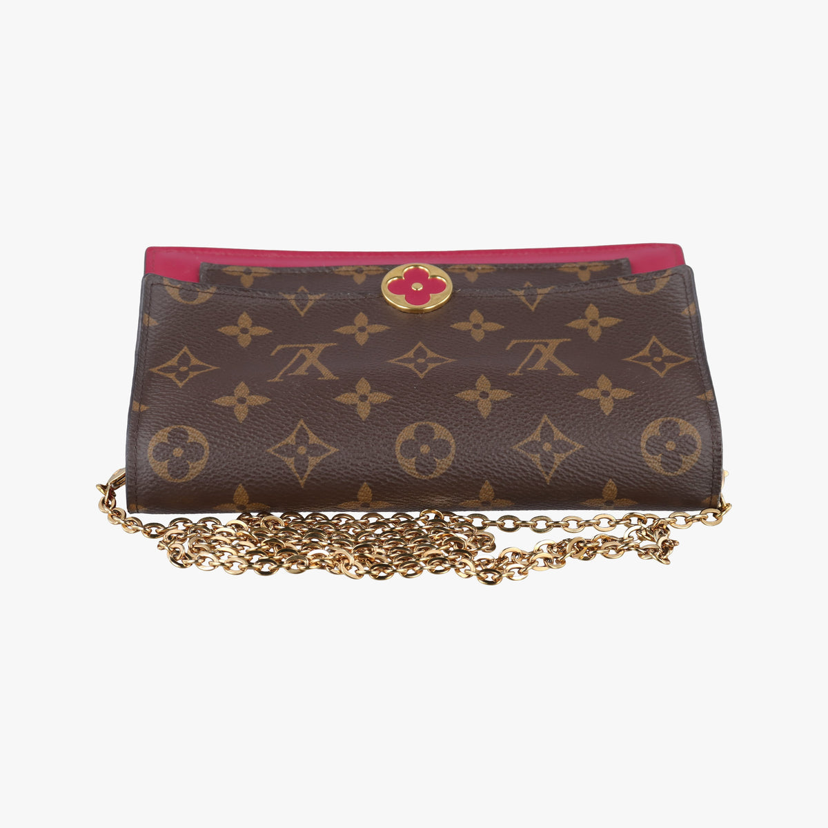 Pre-owned Louis Vuitton Portefeuille FLORE Chain brown×FUCHSIA Monogram Canvas×calf leather M69578 shoulderbag | stylenewstar