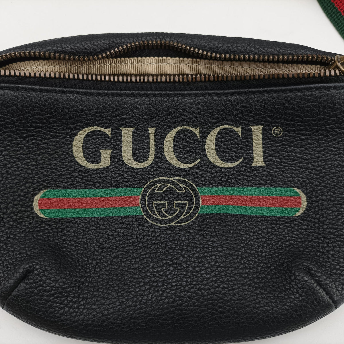 Pre-owned Gucci Print Black Leather 527792 bum bag/waist bag | stylenewstar