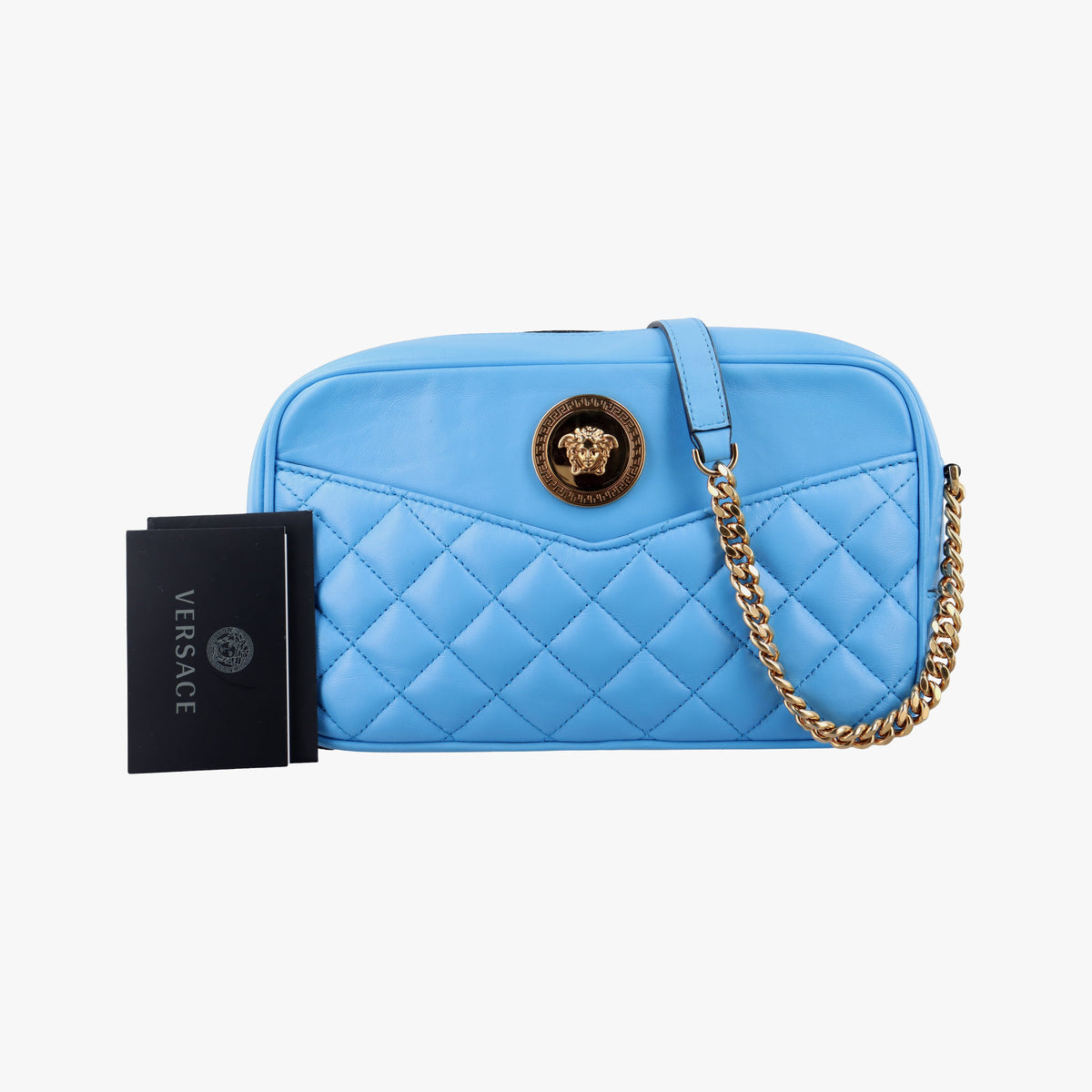 Vintage VERSACE La Medusa Camera Blue Leather  shoulderbag | stylenewstar