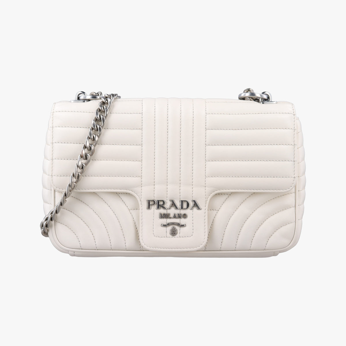 Pre-owned Prada Diagramme White Leather 1BD108 shoulderbag | stylenewstar
