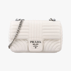 Pre-owned Prada Diagramme White Leather 1BD108 shoulderbag | stylenewstar