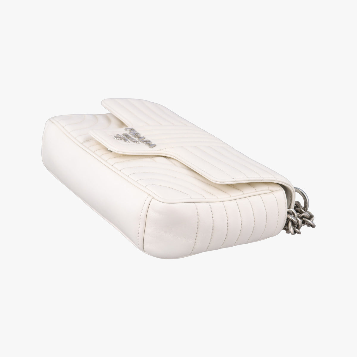 Pre-owned Prada Diagramme White Leather 1BD108 shoulderbag | stylenewstar