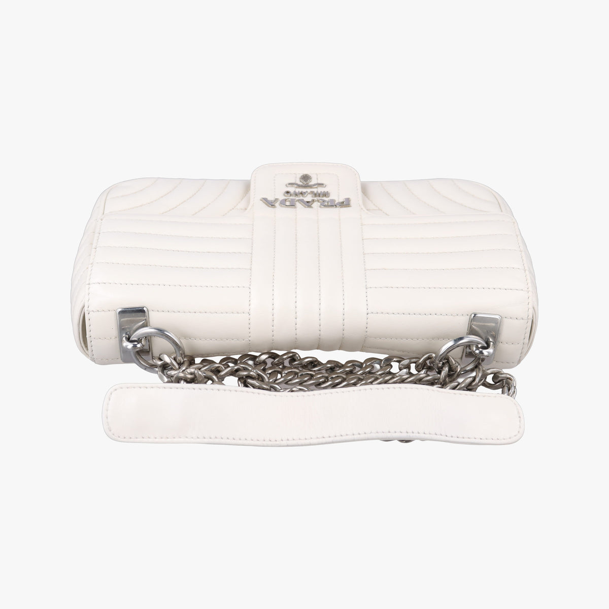 Pre-owned Prada Diagramme White Leather 1BD108 shoulderbag | stylenewstar
