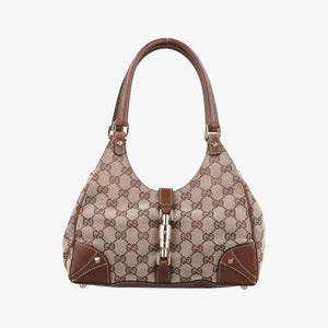 Pre-owned Gucci New Jackie Beige × Brown Canvas × Leather 124409 shoulderbag | stylenewstar