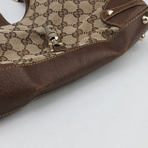 Pre-owned Gucci New Jackie Beige × Brown Canvas × Leather 124409 shoulderbag | stylenewstar