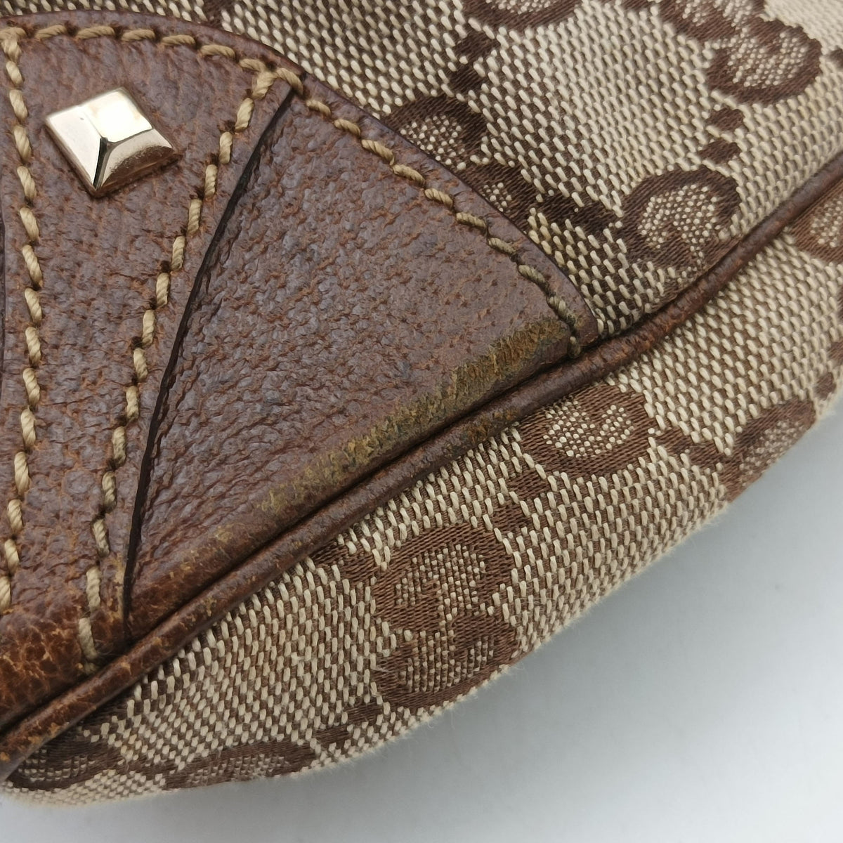 Pre-owned Gucci New Jackie Beige × Brown Canvas × Leather 124409 shoulderbag | stylenewstar