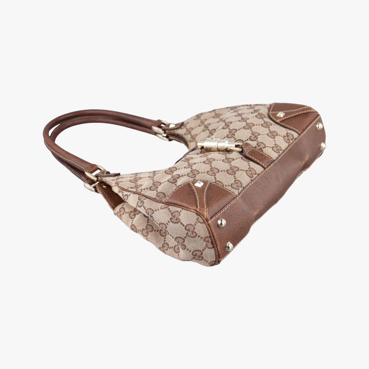 Pre-owned Gucci New Jackie Beige × Brown Canvas × Leather 124409 shoulderbag | stylenewstar