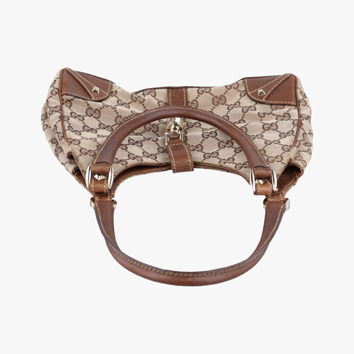Pre-owned Gucci New Jackie Beige × Brown Canvas × Leather 124409 shoulderbag | stylenewstar