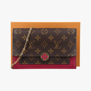 Pre-owned Louis Vuitton Portefeuille FLORE Chain brown×LIE DE VIN Monogram Canvas×calf leather M67404 shoulderbag | stylenewstar