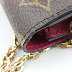Pre-owned Louis Vuitton Portefeuille FLORE Chain brown×LIE DE VIN Monogram Canvas×calf leather M67404 shoulderbag | stylenewstar