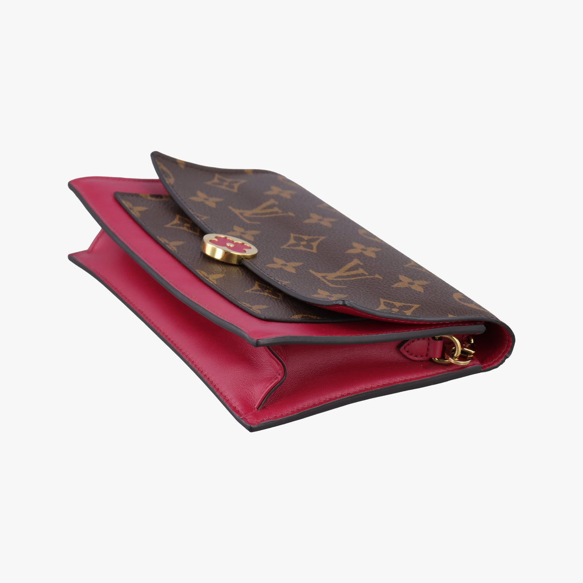 Pre-owned Louis Vuitton Portefeuille FLORE Chain brown×LIE DE VIN Monogram Canvas×calf leather M67404 shoulderbag | stylenewstar