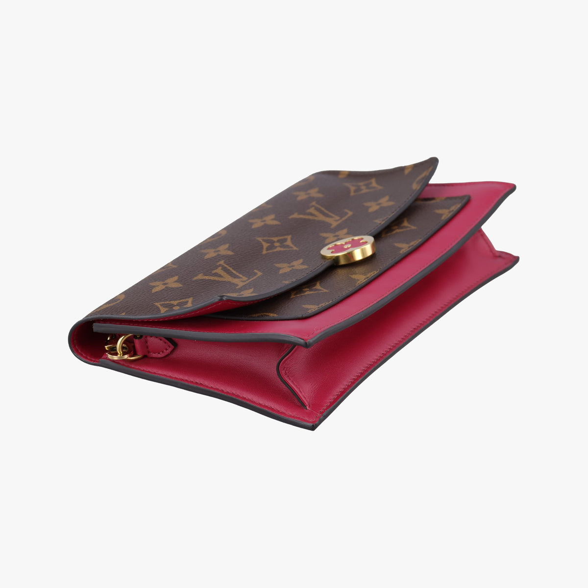 Pre-owned Louis Vuitton Portefeuille FLORE Chain brown×LIE DE VIN Monogram Canvas×calf leather M67404 shoulderbag | stylenewstar