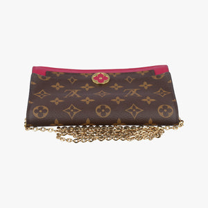 Pre-owned Louis Vuitton Portefeuille FLORE Chain brown×LIE DE VIN Monogram Canvas×calf leather M67404 shoulderbag | stylenewstar