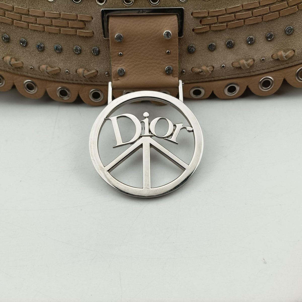 Vintage Christian Dior Peace Logo Crystal Beige Suede  shoulderbag | stylenewstar