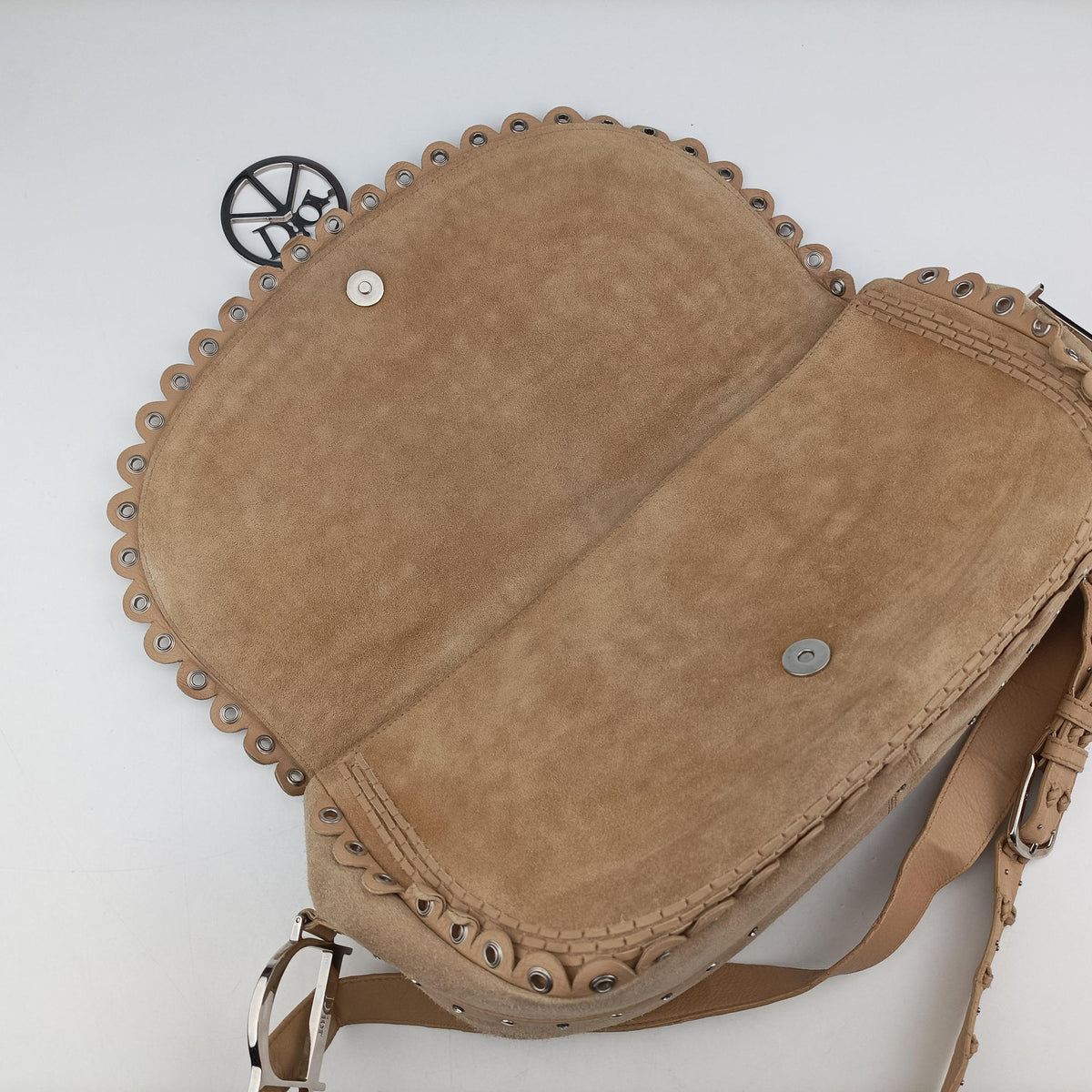 Vintage Christian Dior Peace Logo Crystal Beige Suede  shoulderbag | stylenewstar