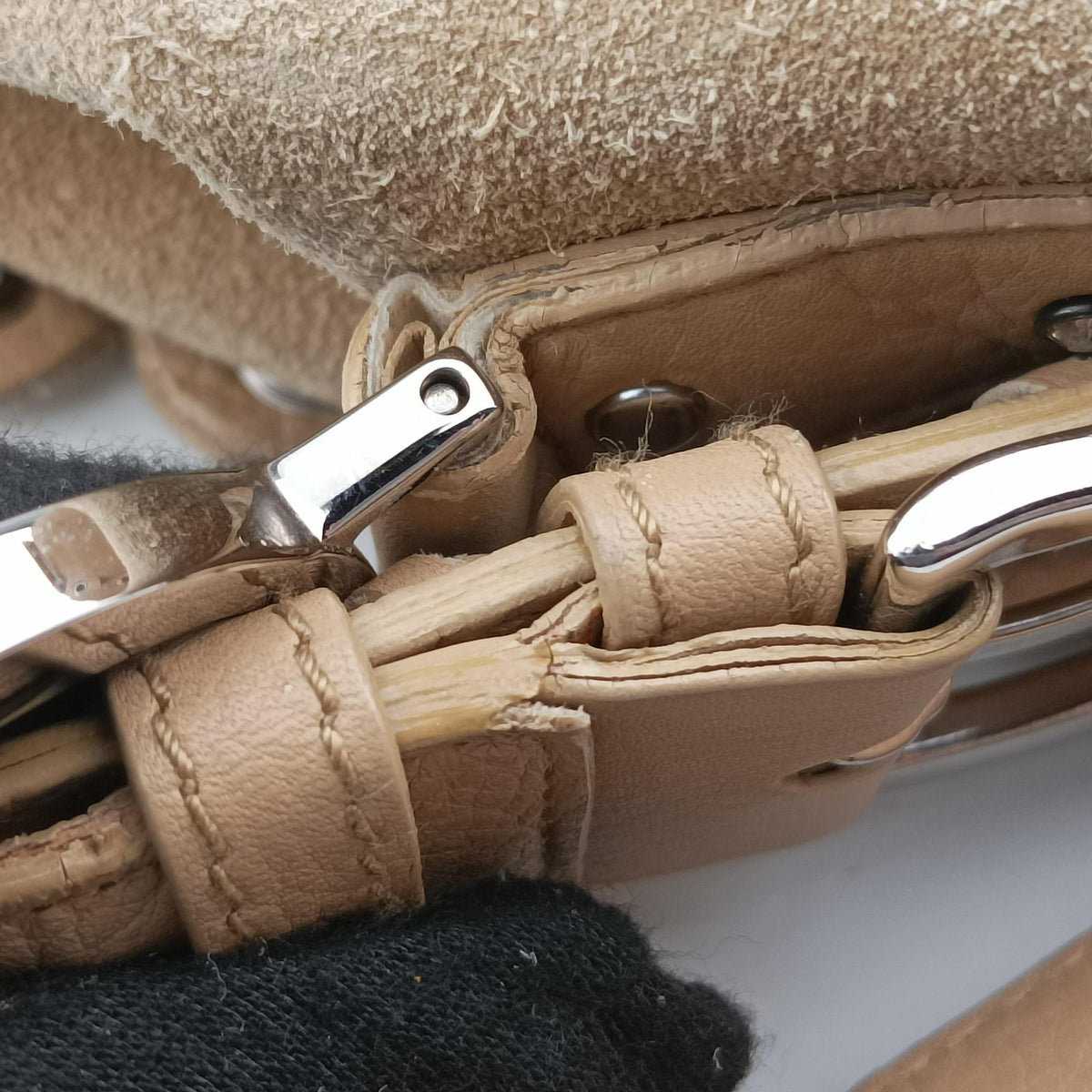 Vintage Christian Dior Peace Logo Crystal Beige Suede  shoulderbag | stylenewstar