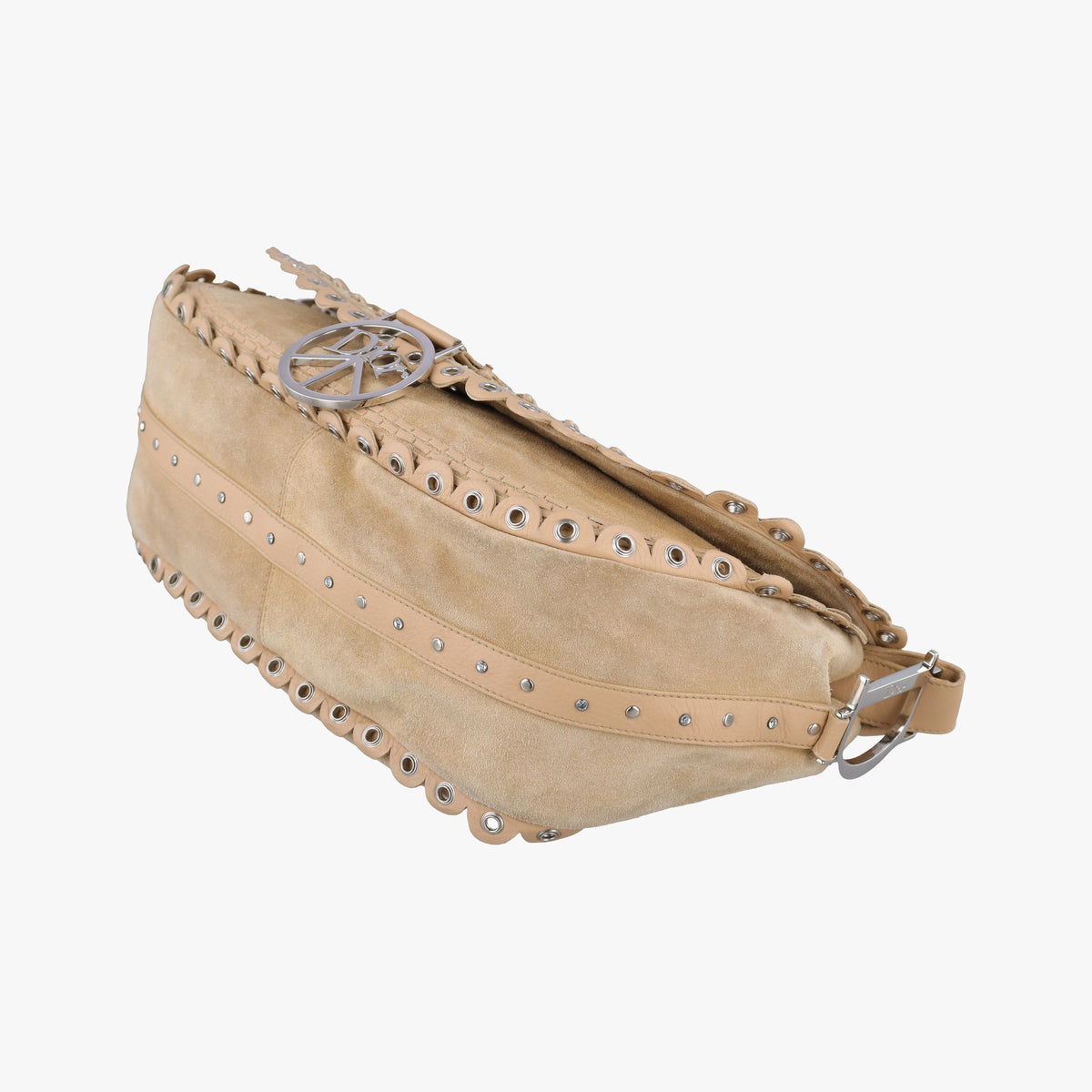 Vintage Christian Dior Peace Logo Crystal Beige Suede  shoulderbag | stylenewstar