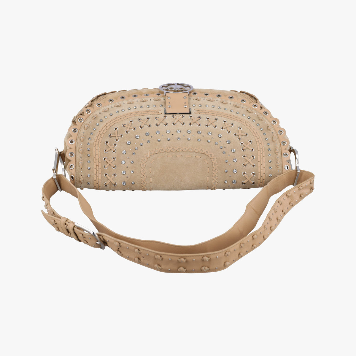 Vintage Christian Dior Peace Logo Crystal Beige Suede  shoulderbag | stylenewstar