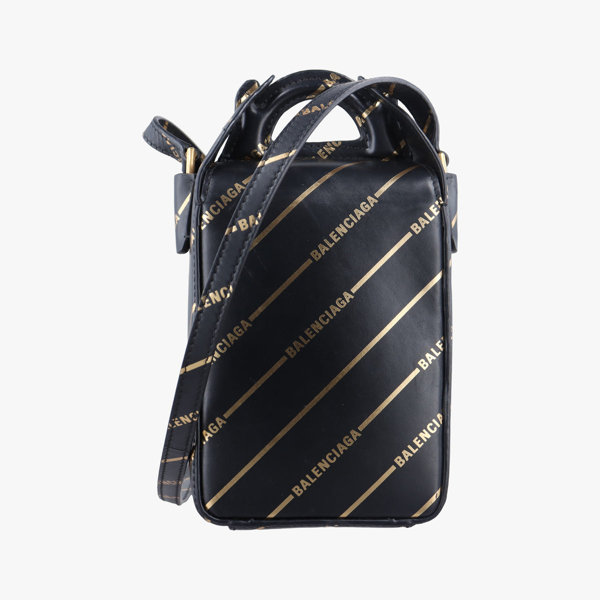 Pre-owned Balenciaga Logo Print Box Black Leather  shoulderbag | stylenewstar