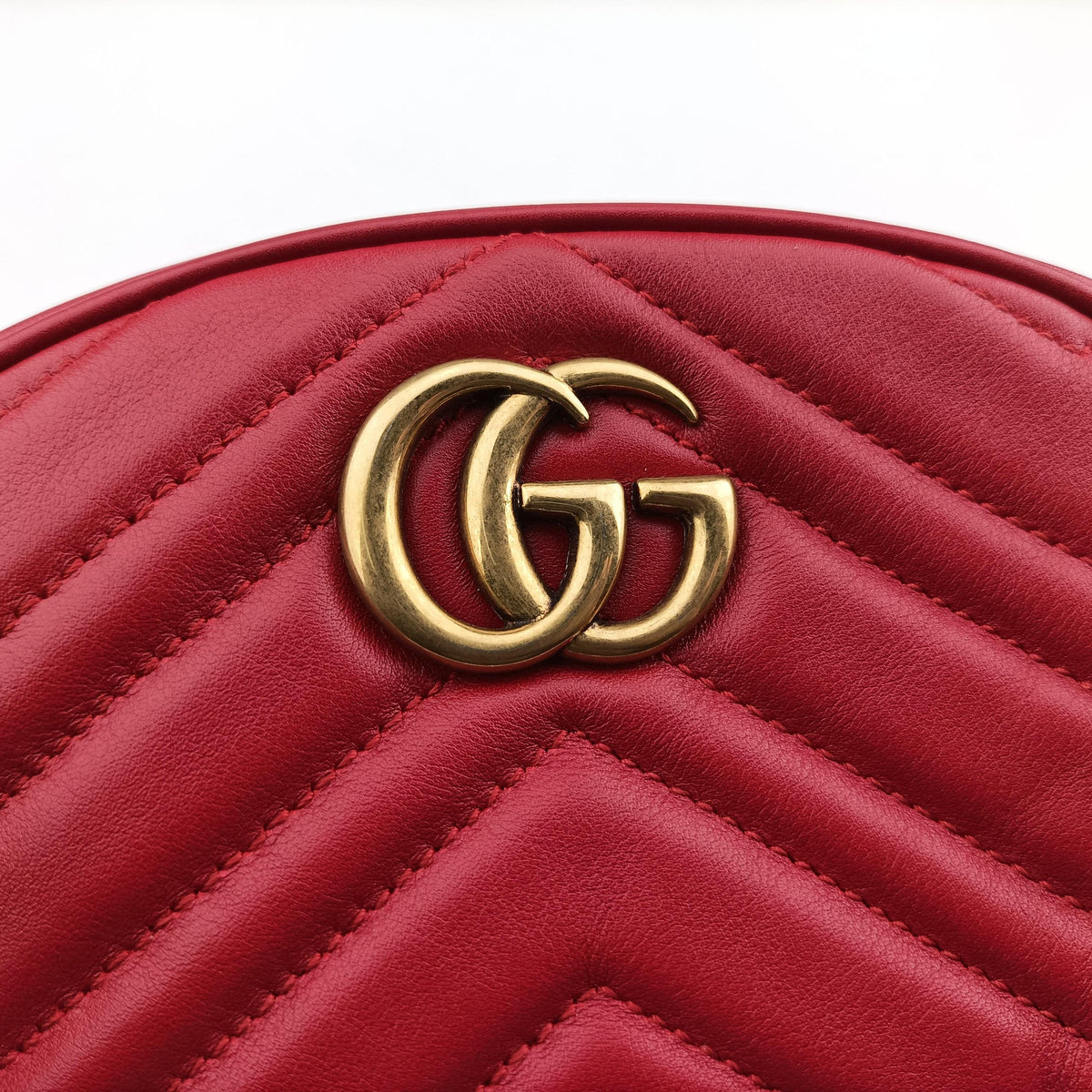 Pre-owned Gucci GG Marmont Red Leather 476434 bum bag/waist bag | stylenewstar
