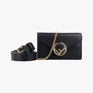 Pre-owned Fendi F is Black Leather 8BM005 shoulderbag | stylenewstar