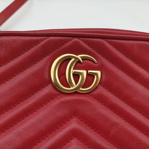 Pre-owned Gucci GG Marmont Red Leather 448065 shoulderbag | stylenewstar
