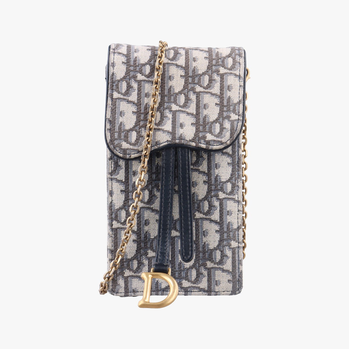 Vintage Christian Dior Saddle Phone holder Navy jacquard×Leather  shoulderbag | stylenewstar