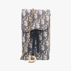 Vintage Christian Dior Saddle Phone holder Navy jacquard×Leather  shoulderbag | stylenewstar